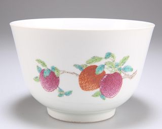 A CHINESE FAMILLE ROSE PORCELAIN BOWL, enamel painted with 