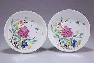 A PAIR OF CHINESE FAMILLE ROSE PORCELAIN PLATES, circular, 
