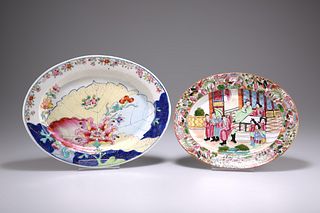TWO CHINESE PORCELAIN OVAL DISHES, the first with tobacco l