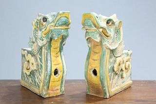 A PAIR OF CHINESE SANCAI GLAZED RIDGE TILES, in the form of