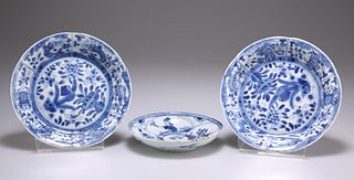 THREE CHINESE BLUE AND WHITE PORCELAIN DISHES, KANGXI, two 