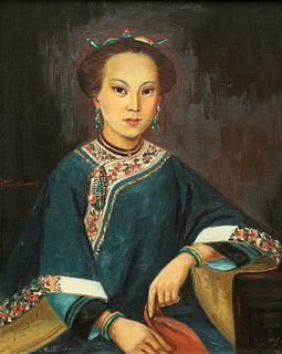 CHINESE SCHOOL, PORTRAIT OF A LADY, oil on canvas, framed. 
