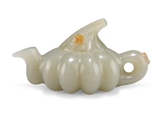 A CHINESE JADE MINIATURE TEAPOT, carved in the form of a pu