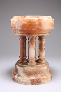 AN ITALIAN MARBLE MINIATURE FONT, 19TH CENTURY, with five c