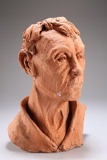 A TERRACOTTA BUST OF SAMUEL BECKETT, signed and dated 2004.
