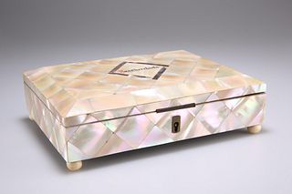 A VICTORIAN MOTHER-OF-PEARL HANDKERCHIEF BOX, the hinged re