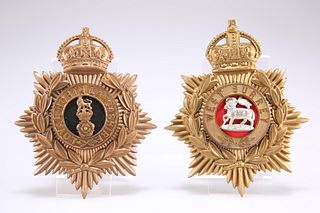 TWO POST-1902 EXAMPLES OF OTHER RANKS' PATTERN HELMET PLATE