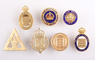SEVEN WW1 AND WW2 LAPEL BADGES FOR 'ON WAR SERVICE', ROYAL 