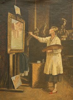 PHYLLIS J. FREEMAN (EXH. 1930), AN ARTIST AT THE EASEL, ins