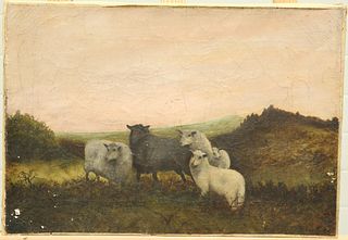 C*** GLOVER (19TH/20TH CENTURY), FIVE SHEEP GATHERED ON A M
