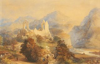 ENGLISH SCHOOL (19TH CENTURY), FIGURES AND RUINS IN A LANDS