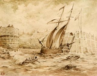 EDWARD DUNCAN (1803-1882), SHIP ENTERING HARBOUR, signed wi