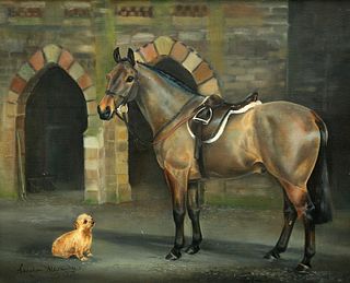 CAROLYN ALEXANDER (BORN 1948), HORSE AND NORFOLK TERRIER IN