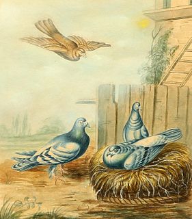 ENGLISH SCHOOL (EARLY 19TH CENTURY), PIGEONS NESTING, water