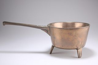 AN 18TH CENTURY BRONZE OR BELL-METAL SKILLET, having a stee