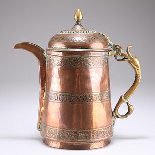 A 19TH CENTURY MIDDLE EASTERN PERSIAN COPPER AND BRASS COFF