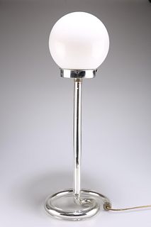AN ART DECO CHROME TABLE LAMP, with globular opaline glass 