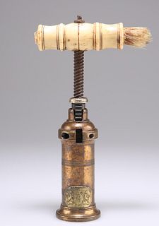 A 19TH CENTURY COPPER AND BONE CORKSCREW, the body with app
