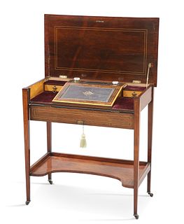 A LATE VICTORIAN STRING-INLAID ROSEWOOD WRITING DESK, the h