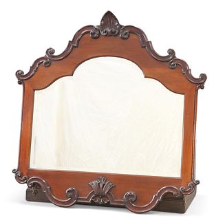 A VICTORIAN MAHOGANY MIRROR, with bevelled mirror-plate and