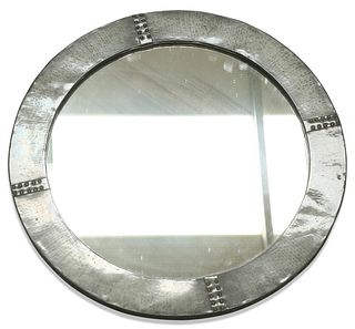 A LIBERTY & CO ARTS AND CRAFTS PEWTER MIRROR, circular, spo