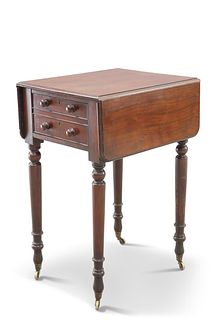 AN EARLY 19TH CENTURY MAHOGANY DROPLEAF SIDE TABLE, fitted 