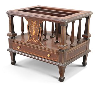 A REGENCY STYLE INLAID ROSEWOOD CANTERBURY, of characterist