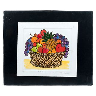 MARCELA LOBO CRENIER (México, D.F., 1959 - ) Frutas para la mesa. Firmado. Serigrafía 59/100. 23 x 27 cm