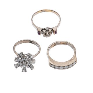 Dos anillos y media churumbela vintage con diamantes en plata paladio. 24 diamantes corte 8 x 8 y diamante 1.10 ct.