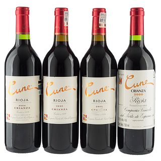 Cune. Crianza 2000, 2004 y 2008. Rioja. España. Niveles: llenado alto. Piezas: 4. En presentaciones de 750 ml.