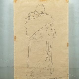 DESIDERIO HERNÁNDEZ. Sin título. Firmado y fechado 1950. Dibujo a lápiz sobre papel. Vista de ambos lados. Enmarcado. 35 x 28 cm