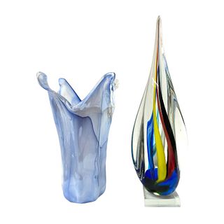 Pair of Art Glass Vase and Sculptures