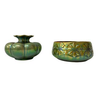 Pair of Zsolnay Porcelain with Iridescent Glaze