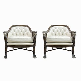 Pair of Maitland Smith Lion Arm Chairs