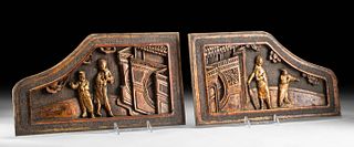 17th C. Chinese Lacquered Wood Furniture Panels (pr)