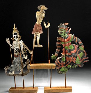 20th C. Indonesian Hide & Wood Puppets, ex-Museum
