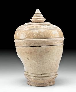 Thai Sukhothai Glazed Pottery Lidded Jar, ex-Museum