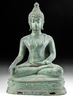 Early 20th C. Thai Brass Seated Buddha, ex-Museum