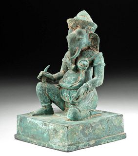 20th C. Thai Brass Kneeling Ganesh Figure, ex-Museum