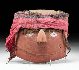 Chancay Wood, Textile, & Hair Mask, ex-Museum