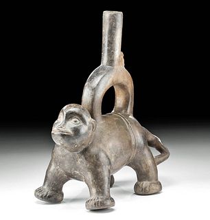 Chimu Inca Pottery Monkey Stirrup Vessel, ex-Museum