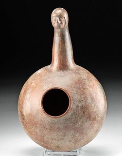 Moche Pottery Figural Dipper w/ Face, ex-Museum