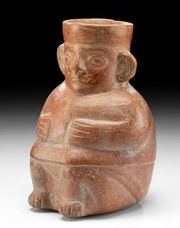 Moche Pottery Vessel of Seated Figure, ex-Museum