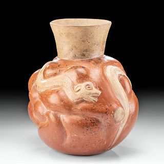 Moche Bichrome Molded Jar w/ Eared Serpent, ex-Museum