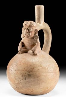 Moche Pottery Stirrup Vessel w/ Ai Apec, ex-Museum