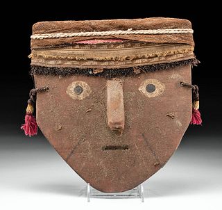 Fine Huari Painted Wood & Textile Mummy Mask, ex-Museum