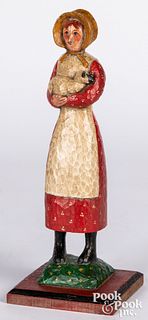 Carved and painted pine figure of a woman