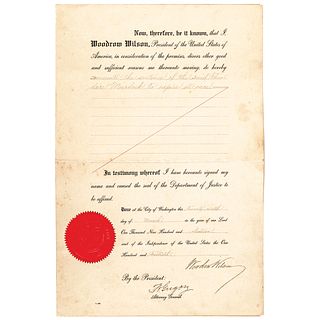 1916 President WOODROW WILSON Signed Executive Clemency Pardon Document