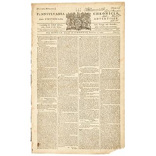 1767 Pennsylvania Newspaper with Report on the Repeal of the Stamp Act