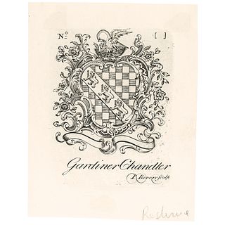 PAUL REVERE Engraved Copper-Plate Bookplate for Gardner Chandler Later Restrike